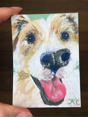 ACEO PRINT of Original Painting Dog Boop Pet Portrait Zoom - PaperTrailbyKC
